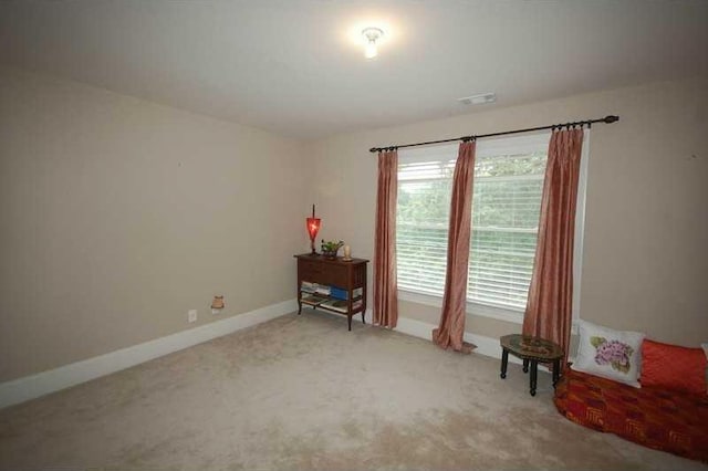 interior space with light carpet and baseboards