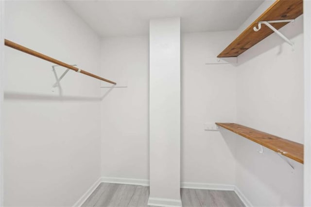 walk in closet with light wood-style flooring