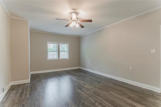 2682 Cavalier Dr, Decatur, GA 30034 - unfurnished room featuring crown molding, ceiling fan, baseboards, and dark wood-style flooring