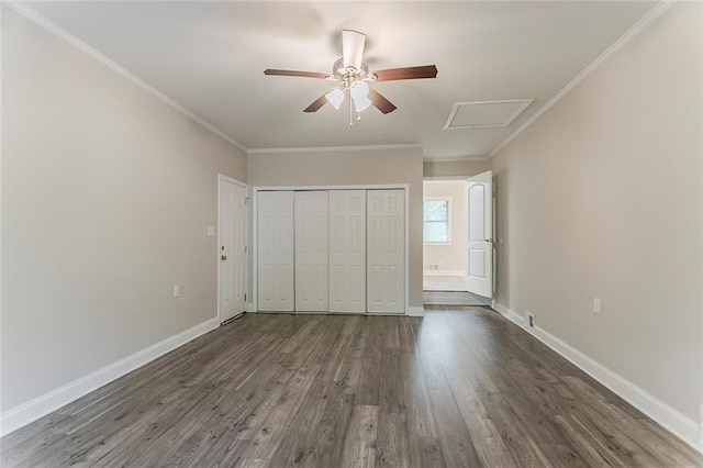 2682 Cavalier Dr, Decatur, GA 30034 - unfurnished bedroom with baseboards, ornamental molding, and dark wood finished floors