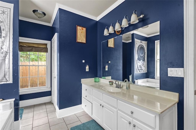 4594 Poplar Rd, Pine Lake, GA 30072 - bathroom featuring ornamental molding, vanity, and tile patterned floors