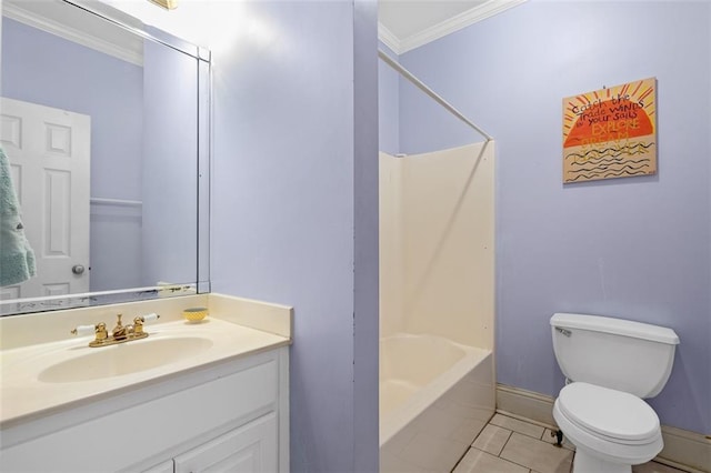 4594 Poplar Rd, Pine Lake, GA 30072 - full bath featuring ornamental molding, vanity, tile patterned floors, and shower / bathtub combination