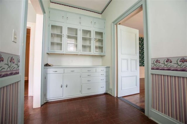 interior space with dark hardwood / wood-style flooring