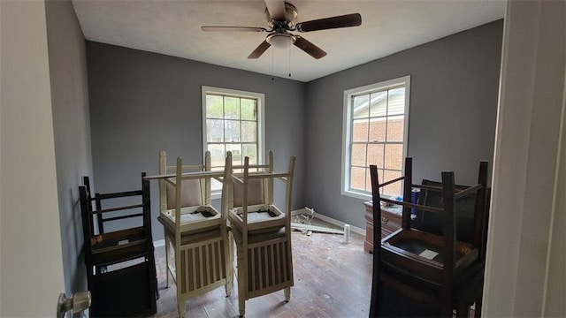 office featuring hardwood / wood-style floors and ceiling fan