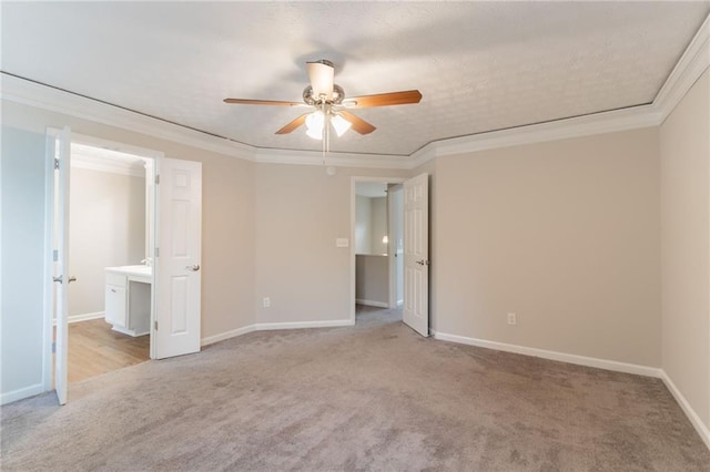 6683 Princeton Park Ct, Lithonia, GA 30058 - unfurnished bedroom featuring light carpet, baseboards, ornamental molding, and ceiling fan