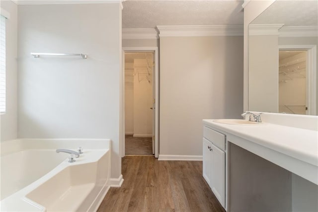 6683 Princeton Park Ct, Lithonia, GA 30058 - full bathroom with a spacious closet, vanity, a bath, crown molding, and wood finished floors