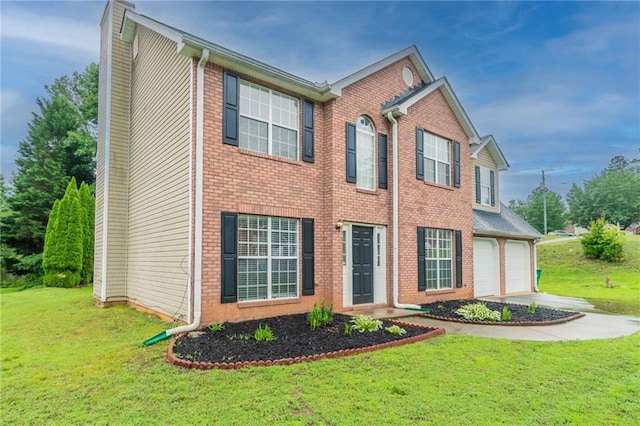 6683 Princeton Park Ct, Lithonia, GA 30058 - colonial inspired home featuring driveway, a garage, brick siding, and a front lawn