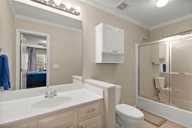 2759 Thomashire Trce, Marietta, GA 30066 - bathroom with crown molding, ensuite bath, vanity, combined bath / shower with glass door, and tile patterned floors