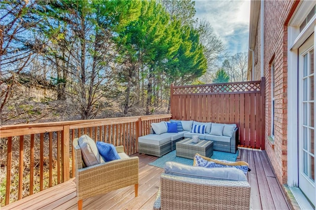 deck featuring an outdoor living space