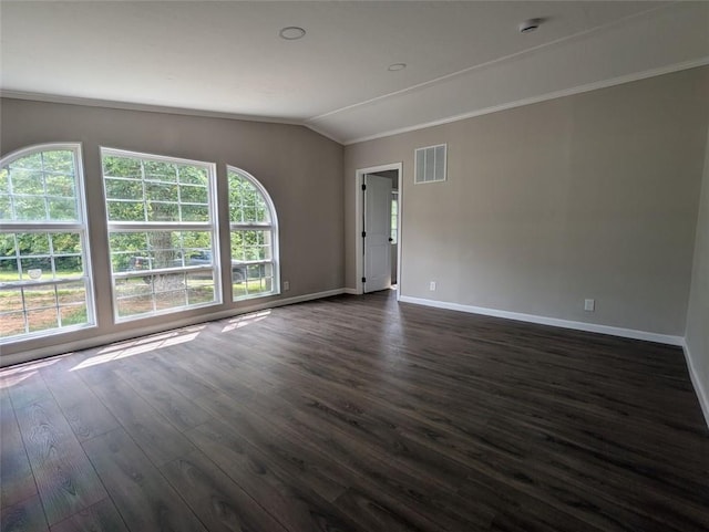 732 Five Points Rd, Buchanan, GA 30113 - spare room with lofted ceiling, dark wood-type flooring, ornamental molding, and a smoke detector