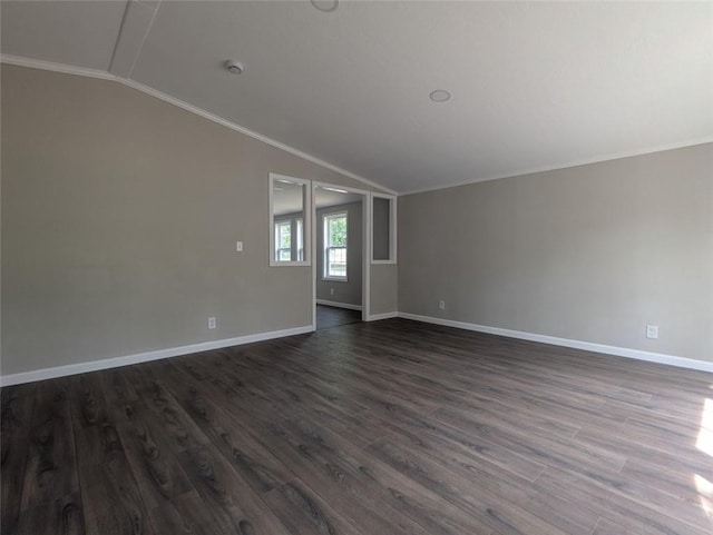 732 Five Points Rd, Buchanan, GA 30113 - unfurnished room with vaulted ceiling, dark wood finished floors, ornamental molding, and a smoke detector