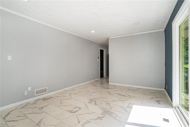 1663 Pounds Rd SW, Stone Mountain, GA 30087 - empty room featuring ornamental molding, a textured ceiling, baseboards, light marble finish floors, and recessed lighting