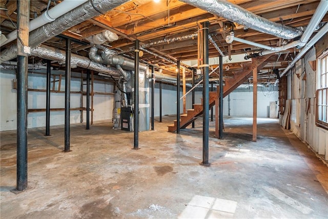 1663 Pounds Rd SW, Stone Mountain, GA 30087 - below grade area featuring stairway and heating unit