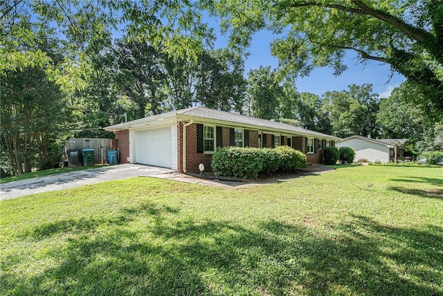 1663 Pounds Rd SW, Stone Mountain, GA 30087 - single story home with concrete driveway, brick siding, an attached garage, and view of wooded area