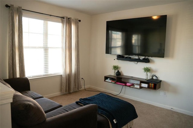 living room featuring light colored carpet