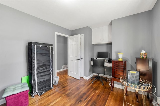 home office featuring dark wood-type flooring