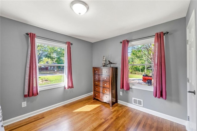 bedroom featuring wood-type flooring and multiple windows