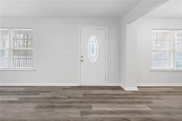 foyer entrance featuring dark hardwood / wood-style floors