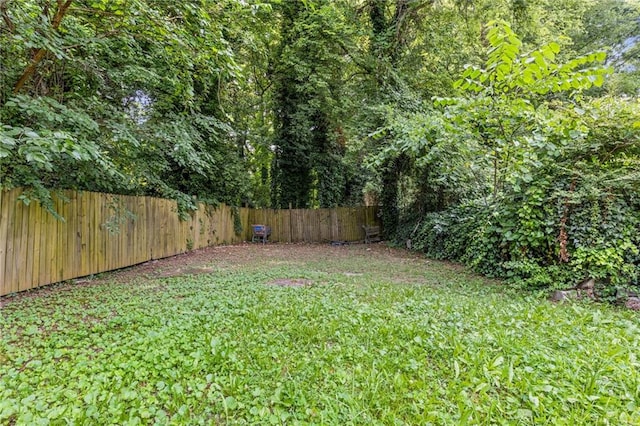 view of yard with a fenced backyard