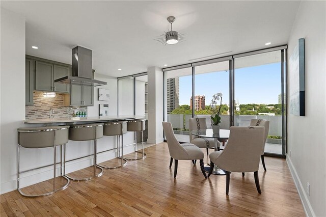 living room featuring expansive windows and light hardwood / wood-style floors