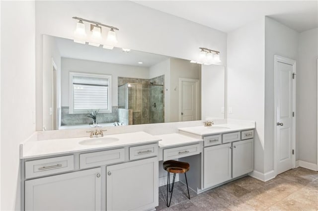 4972 Park Vale Dr, Sugar Hill, GA 30518 - bathroom featuring a stall shower and double vanity