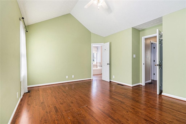 6411 Compass Dr, Flowery Branch, GA 30542 - unfurnished room featuring a ceiling fan, wood finished floors, and vaulted ceiling