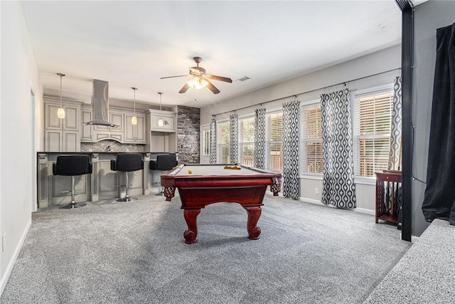 6411 Compass Dr, Flowery Branch, GA 30542 - rec room featuring ceiling fan, pool table, and carpet flooring