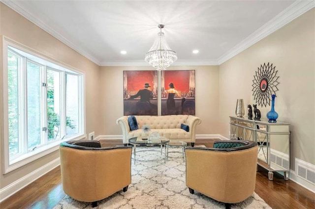 interior space with hardwood / wood-style flooring, a healthy amount of sunlight, and a notable chandelier