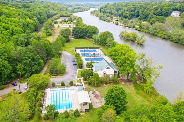 aerial view featuring a water view