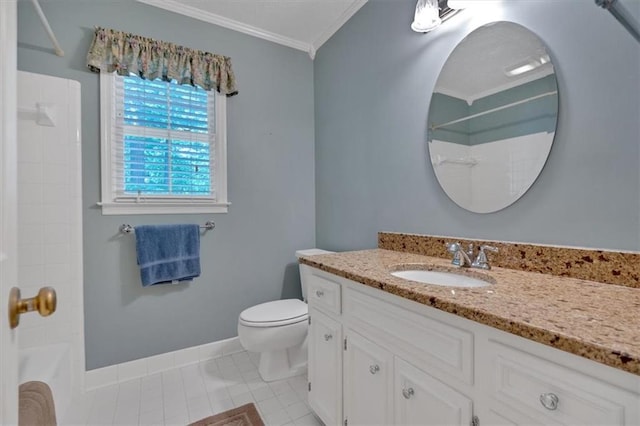 4181 Singing Post Ln NE, Roswell, GA 30075 - full bath featuring ornamental molding, toilet, shower / tub combination, vanity, and baseboards