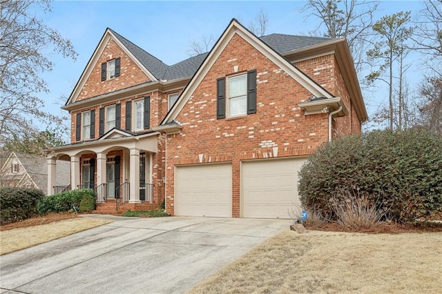 view of front facade with a garage and covered porch