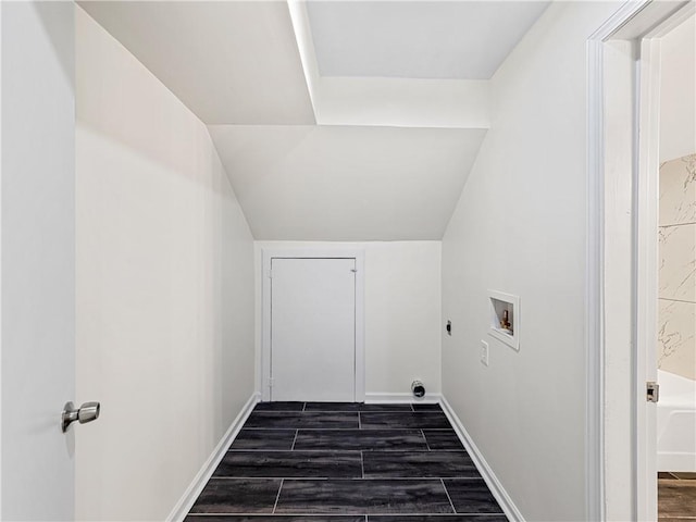 466 Thackery Pl SW, Atlanta, GA 30311 - laundry room with hookup for a washing machine, electric dryer hookup, dark wood-style floors, and baseboards