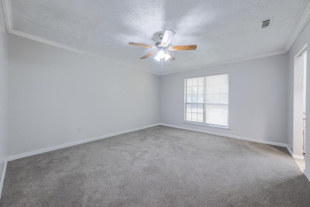 2173 Martin Way, Jonesboro, GA 30236 - empty room featuring a ceiling fan, a textured ceiling, carpet, baseboards, and ornamental molding