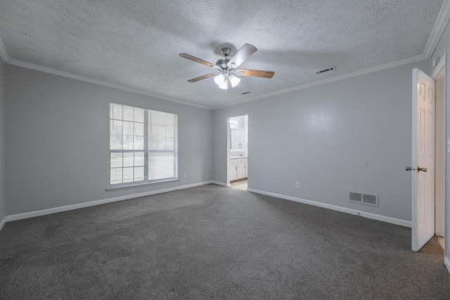 2173 Martin Way, Jonesboro, GA 30236 - empty room featuring ceiling fan, baseboards, carpet, a textured ceiling, and crown molding