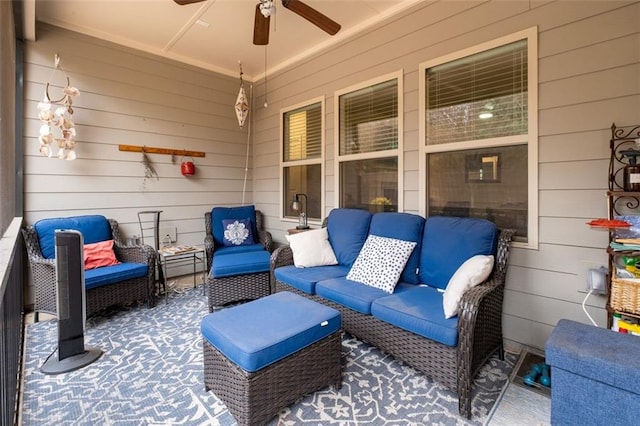 view of patio / terrace featuring an outdoor living space and ceiling fan