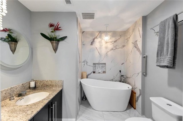 3338 Peachtree Rd NE Unit 1507, Atlanta, GA 30326 - bathroom featuring marble look tile flooring, vanity, a soaking tub, and a marble finish shower