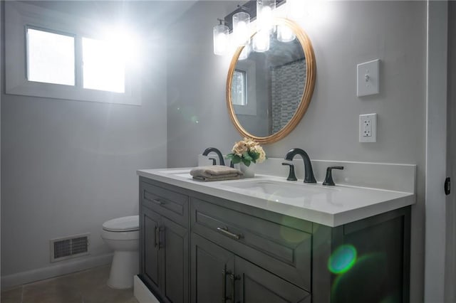 bathroom with tile patterned floors, vanity, and toilet