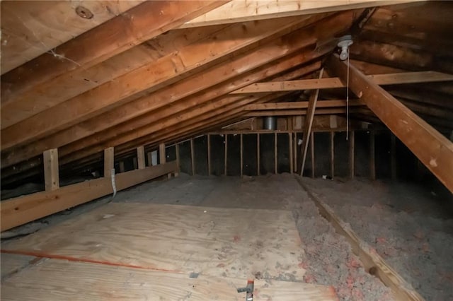 view of unfinished attic