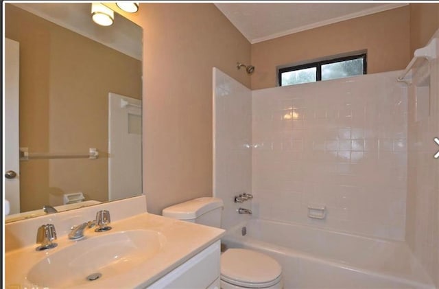 full bathroom with shower / washtub combination, vanity, and toilet