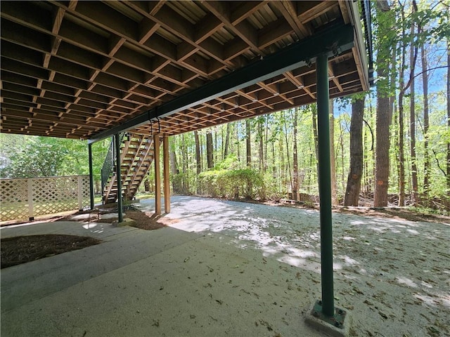 view of patio featuring stairway