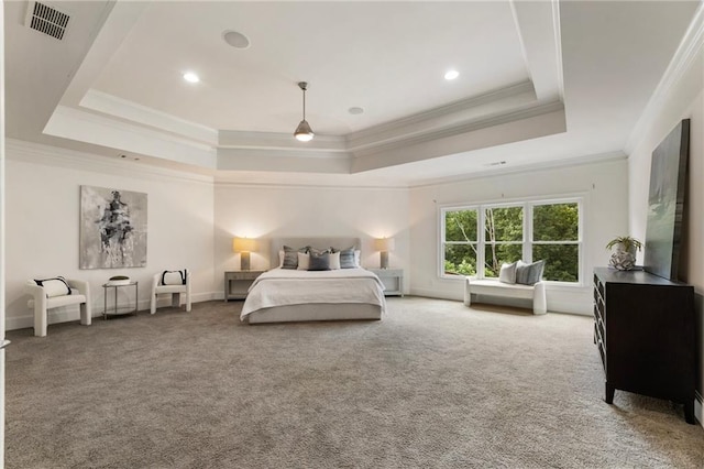 16720 Quayside Dr, Alpharetta, GA 30004 - bedroom featuring a raised ceiling, carpet floors, ornamental molding, baseboards, and recessed lighting