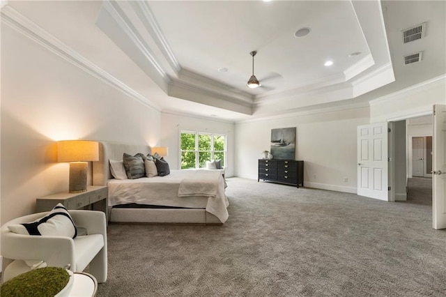 16720 Quayside Dr, Alpharetta, GA 30004 - bedroom featuring crown molding, a tray ceiling, carpet, and baseboards