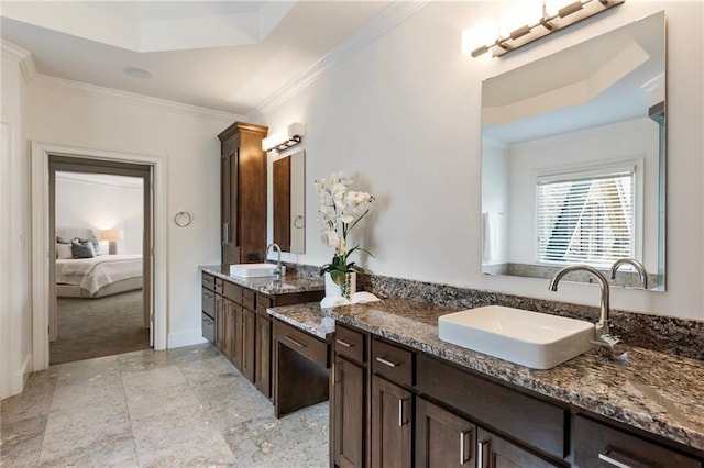 16720 Quayside Dr, Alpharetta, GA 30004 - bathroom with connected bathroom, crown molding, double vanity, and baseboards