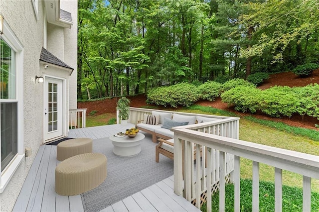 4433 Windsor Oaks Cir, Marietta, GA 30066 - wooden terrace with view of scattered trees and outdoor lounge area