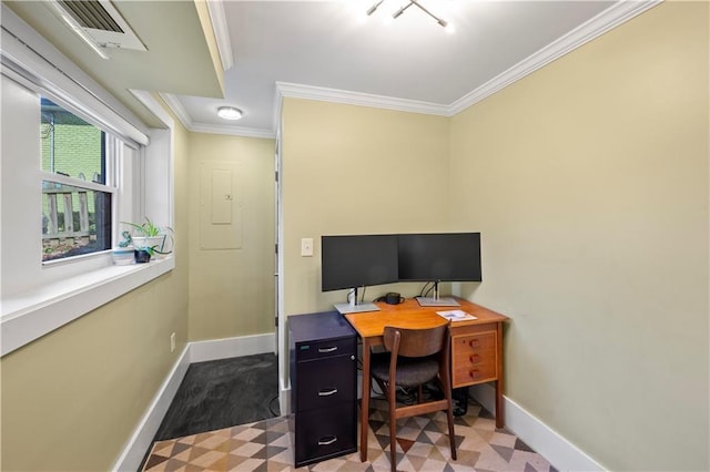 office area featuring ornamental molding