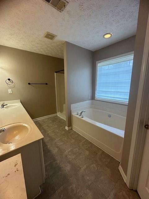 1732 Wyntercreek Ln, Hoschton, GA 30548 - full bathroom with a textured ceiling, a garden tub, and a sink