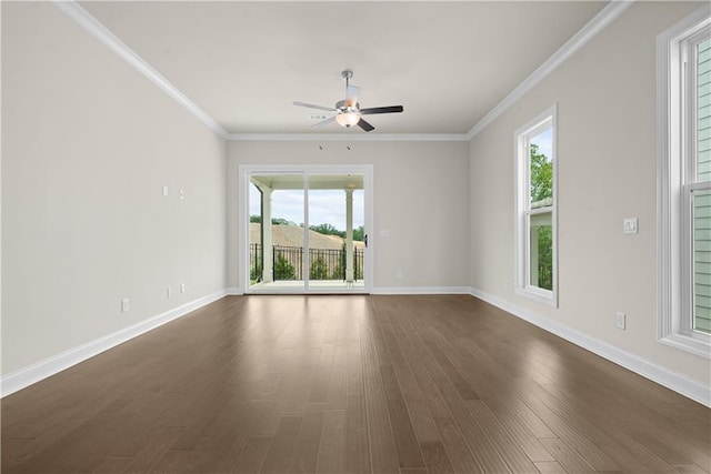 636 Silva St, Cumming, GA 30040 - empty room featuring a ceiling fan, plenty of natural light, baseboards, and ornamental molding