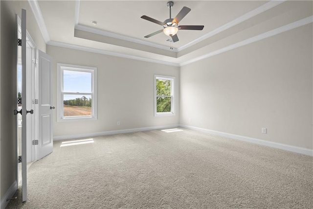 636 Silva St, Cumming, GA 30040 - carpeted empty room featuring healthy amount of natural light, a raised ceiling, ceiling fan, baseboards, and crown molding