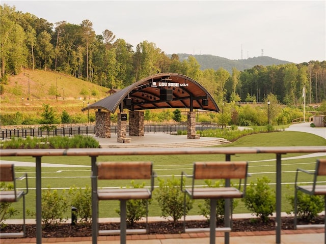 view of home's community featuring a mountain view and a forest view