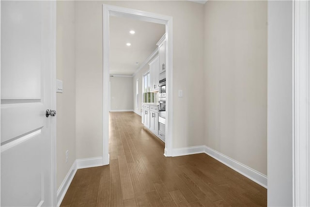 636 Silva St, Cumming, GA 30040 - hallway with dark wood-style flooring, baseboards, and recessed lighting